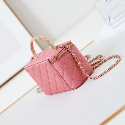 CHANEL 25S MINI VANITY BAG 16 CM IN PEACHY PINK LAMBSKIN WITH CRYSTAL-EMBELLISHED CC LOGO