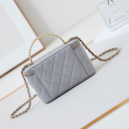 CHANEL 25S MINI VANITY BAG 16 CM IN GREY LAMBSKIN WITH CRYSTAL-EMBELLISHED CC LOGO