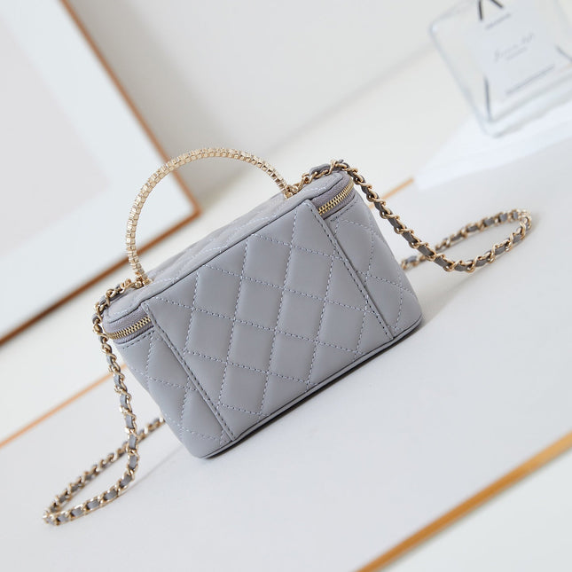 CHANEL 25S MINI VANITY BAG 16 CM IN GREY LAMBSKIN WITH CRYSTAL-EMBELLISHED CC LOGO