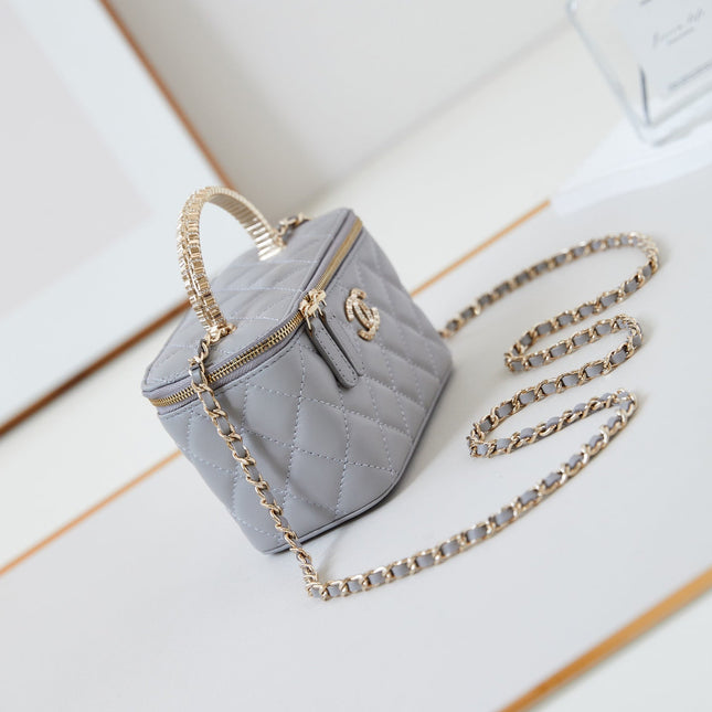 CHANEL 25S MINI VANITY BAG 16 CM IN GREY LAMBSKIN WITH CRYSTAL-EMBELLISHED CC LOGO