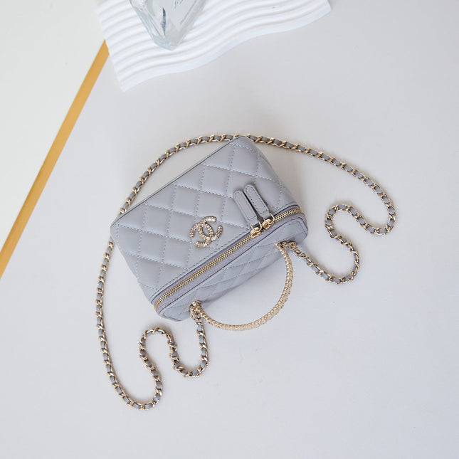 CHANEL 25S MINI VANITY BAG 16 CM IN GREY LAMBSKIN WITH CRYSTAL-EMBELLISHED CC LOGO