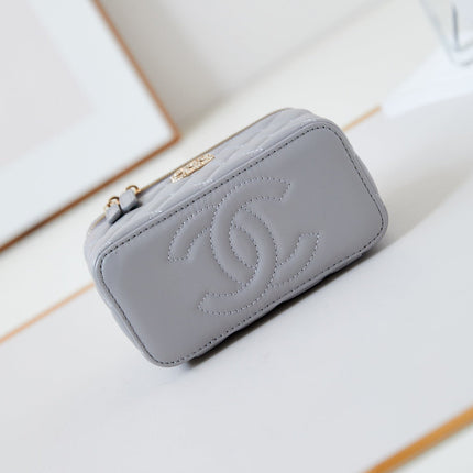 CHANEL 25S MINI VANITY BAG 16 CM IN GREY LAMBSKIN WITH CRYSTAL-EMBELLISHED CC LOGO
