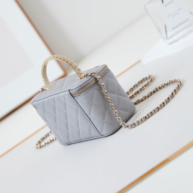 CHANEL 25S MINI VANITY BAG 16 CM IN GREY LAMBSKIN WITH CRYSTAL-EMBELLISHED CC LOGO