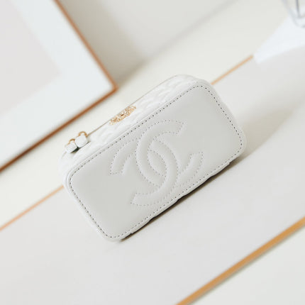 CHANEL 25S MINI VANITY BAG 16 CM IN WHITE LAMBSKIN WITH CRYSTAL-EMBELLISHED CC LOGO