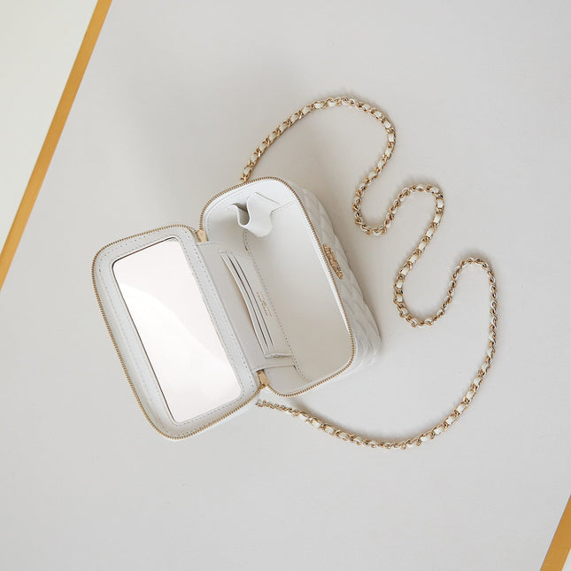 CHANEL 25S MINI VANITY BAG 16 CM IN WHITE LAMBSKIN WITH CRYSTAL-EMBELLISHED CC LOGO