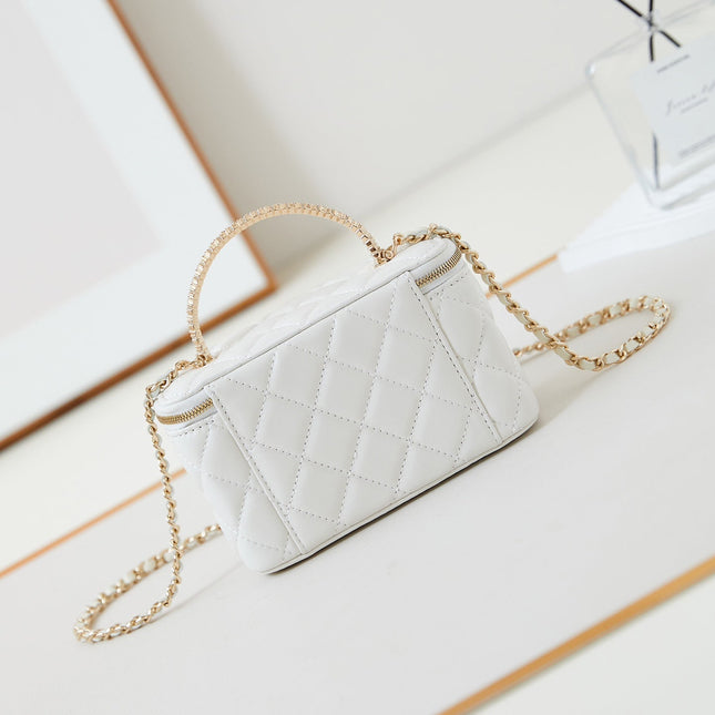 CHANEL 25S MINI VANITY BAG 16 CM IN WHITE LAMBSKIN WITH CRYSTAL-EMBELLISHED CC LOGO