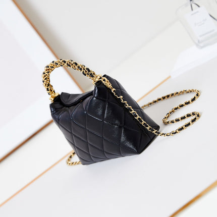 HOBO BAG 18 IN BLACK SOFT LAMBSKIN GOLD CHAIN