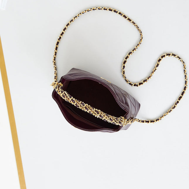 HOBO BAG 18 IN WINE RED SOFT LAMBSKIN GOLD CHAIN