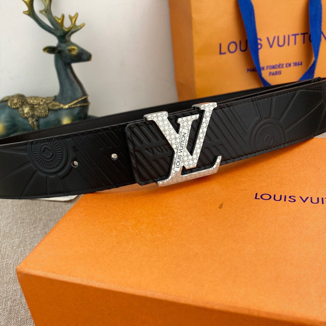 BELT 38MM IN BLACK SPECIAL TEXTURED LEATHER WITH SILVER STAINLESS STEEL BUCKLE