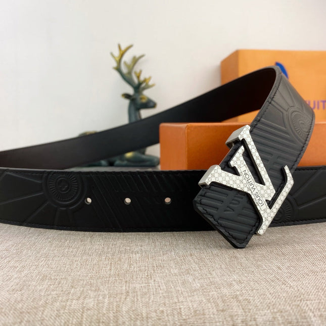 BELT 38MM IN BLACK SPECIAL TEXTURED LEATHER WITH SILVER STAINLESS STEEL BUCKLE
