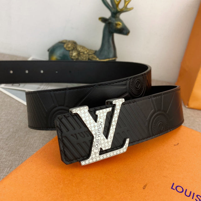 BELT 38MM IN BLACK SPECIAL TEXTURED LEATHER WITH SILVER STAINLESS STEEL BUCKLE