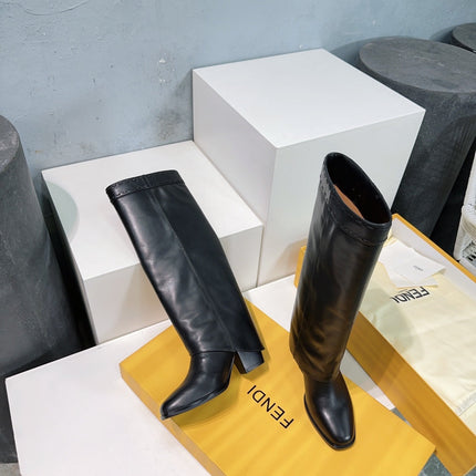 FENDI SHOW BLACK LEATHER HIGH-HEELED BOOTS
