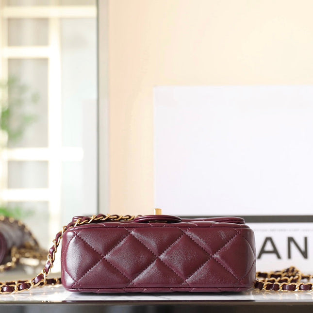 CHANEL 25S FLAP BAG 19 CM IN DARK RED LAMBSKIN WITH GOLD HARDWARE
