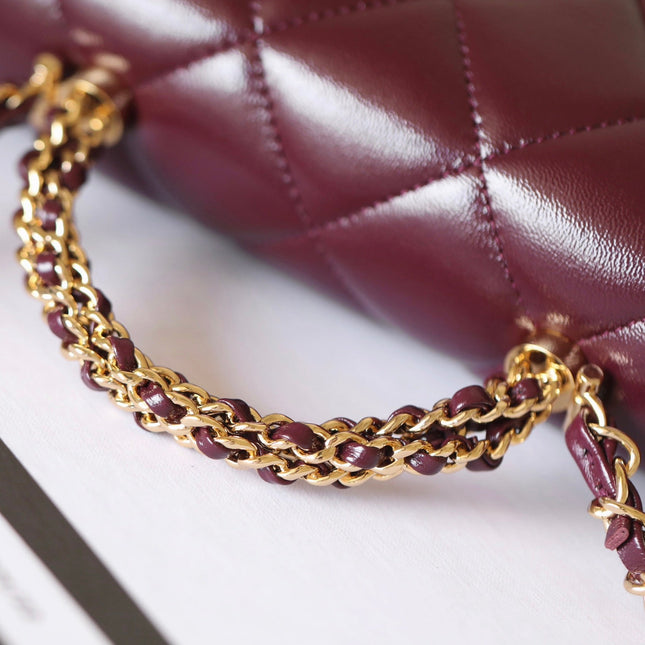 CHANEL 25S FLAP BAG 19 CM IN DARK RED LAMBSKIN WITH GOLD HARDWARE