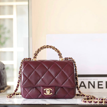 CHANEL 25S FLAP BAG 19 CM IN DARK RED LAMBSKIN WITH GOLD HARDWARE