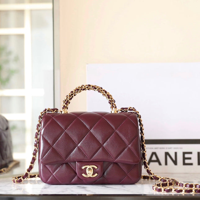 CHANEL 25S FLAP BAG 19 CM IN DARK RED LAMBSKIN WITH GOLD HARDWARE