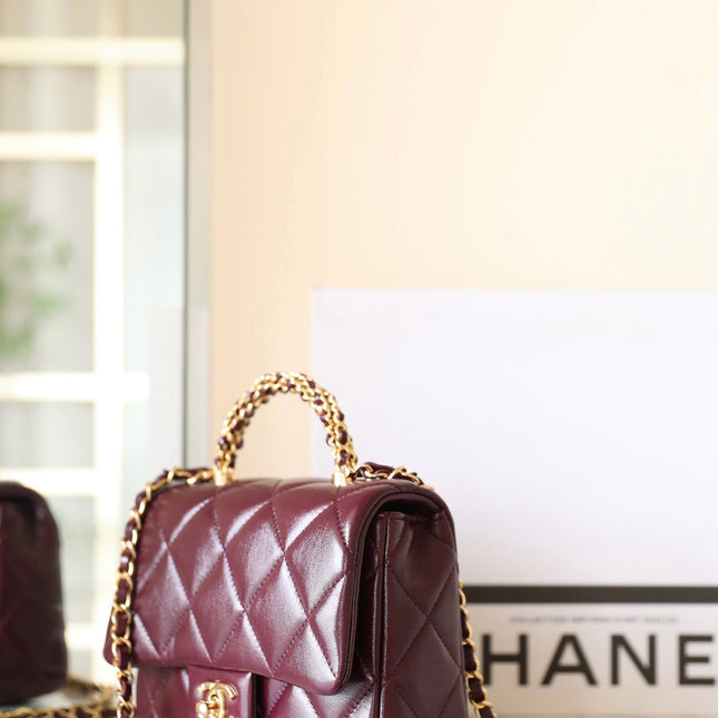 CHANEL 25S FLAP BAG 19 CM IN DARK RED LAMBSKIN WITH GOLD HARDWARE