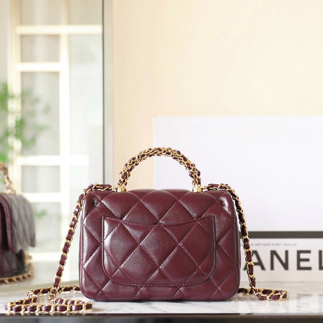 CHANEL 25S FLAP BAG 19 CM IN DARK RED LAMBSKIN WITH GOLD HARDWARE
