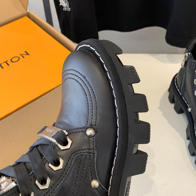 LV CHECKER ANKLE BOOT IN BLACK CALFSKIN