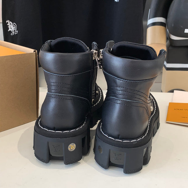 LV CHECKER ANKLE BOOT IN BLACK CALFSKIN