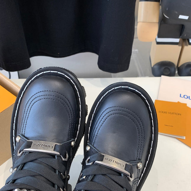 LV CHECKER ANKLE BOOT IN BLACK CALFSKIN