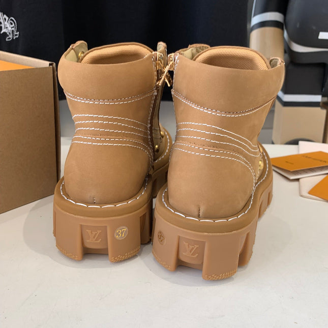 LV CHECKER ANKLE BOOT IN COPPER BROWN SUEDE