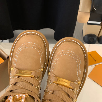 LV CHECKER ANKLE BOOT IN COPPER BROWN SUEDE