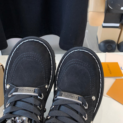 LV CHECKER ANKLE BOOT IN BLACK SUEDE