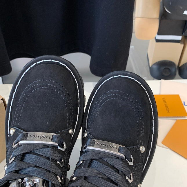 LV CHECKER ANKLE BOOT IN BLACK SUEDE