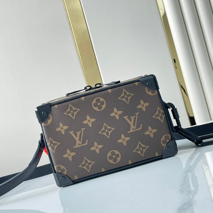 MINI SOFT TRUNK 18 IN BROWN MONOGRAM CANVAS RED ORANGE CHAIN