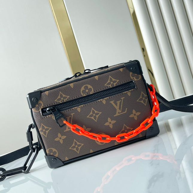MINI SOFT TRUNK 18 IN BROWN MONOGRAM CANVAS RED ORANGE CHAIN