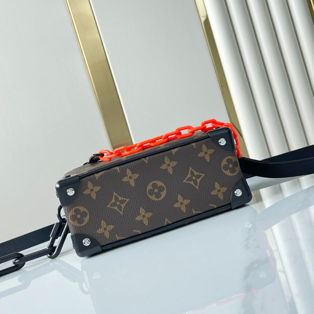 MINI SOFT TRUNK 18 IN BROWN MONOGRAM CANVAS RED ORANGE CHAIN