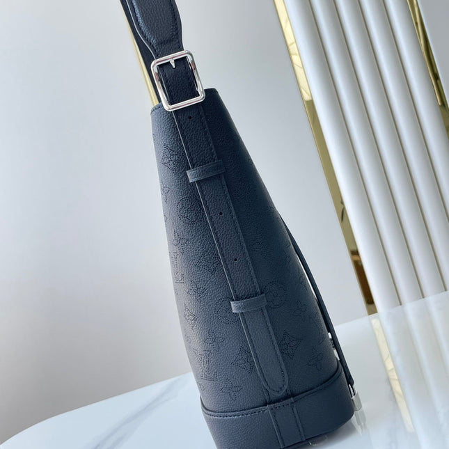 FLORE 28 IN CHARCOAL PERFORATED CALFSKIN