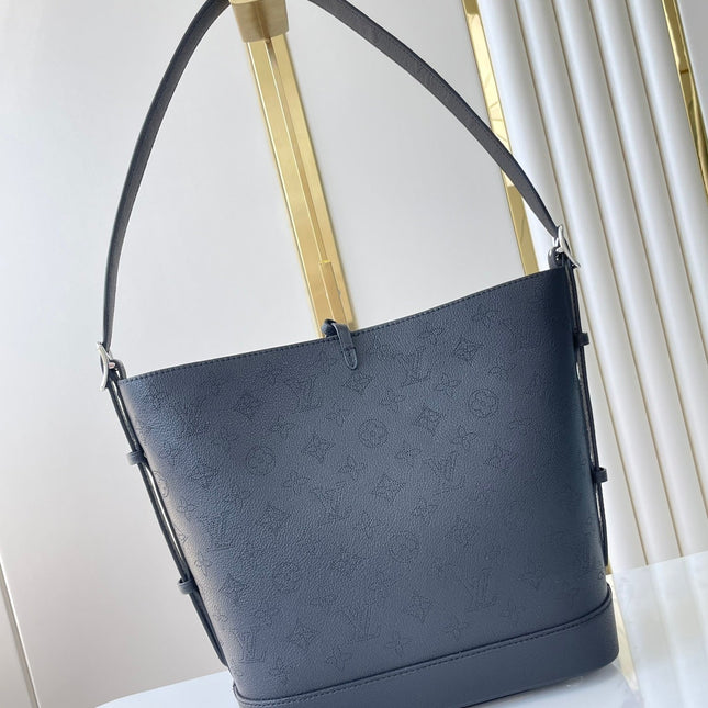 FLORE 28 IN CHARCOAL PERFORATED CALFSKIN