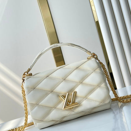 GO-14 PM 20 IN CREAM QUILTED LAMBSKIN GOLD HARDWARE