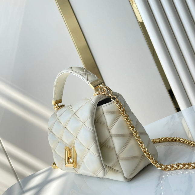 GO-14 PM 20 IN CREAM QUILTED LAMBSKIN GOLD HARDWARE