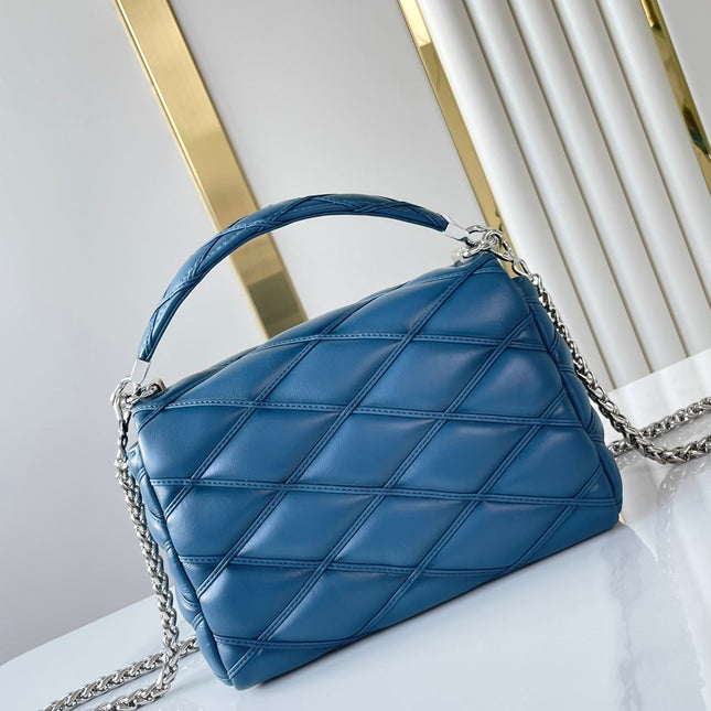 GO-14 PM 20 IN INDIGO DYE QUILTED LAMBSKIN SILVER HARDWARE