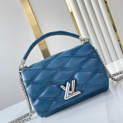 GO-14 PM 20 IN INDIGO DYE QUILTED LAMBSKIN SILVER HARDWARE