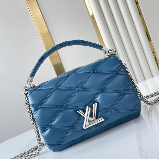 GO-14 PM 20 IN INDIGO DYE QUILTED LAMBSKIN SILVER HARDWARE