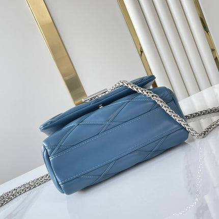 GO-14 PM 20 IN INDIGO DYE QUILTED LAMBSKIN SILVER HARDWARE