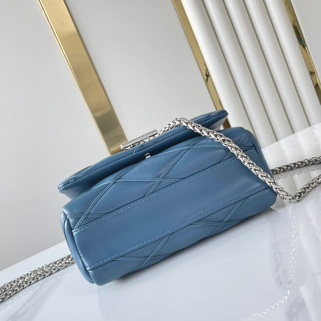 GO-14 PM 20 IN INDIGO DYE QUILTED LAMBSKIN SILVER HARDWARE