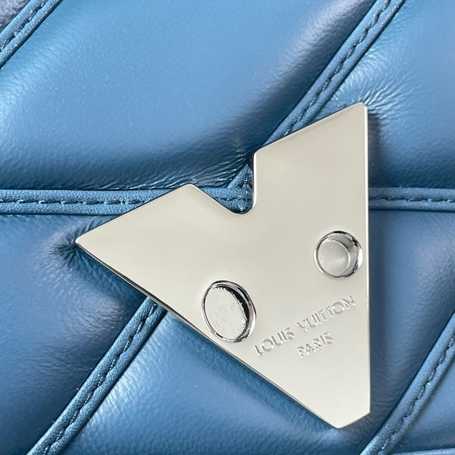 GO-14 PM 20 IN INDIGO DYE QUILTED LAMBSKIN SILVER HARDWARE