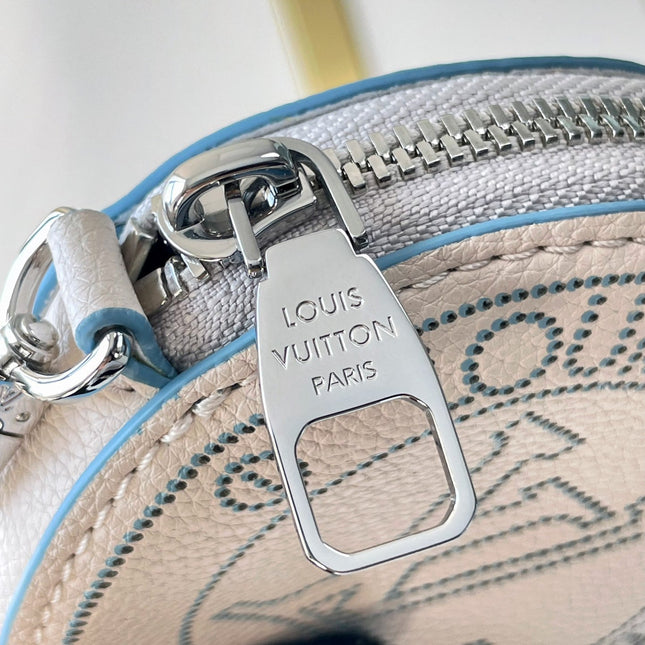 BELLA 22 IN WHITE PERFORATED CALFSKIN SILVER HARDWARE