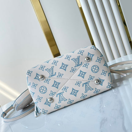 BELLA 22 IN WHITE PERFORATED CALFSKIN SILVER HARDWARE