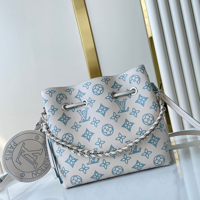 BELLA 22 IN WHITE PERFORATED CALFSKIN SILVER HARDWARE