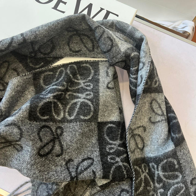 SCARF 180 CM IN BLACK MIX WHITE WOOL AND CASHMERE 410097