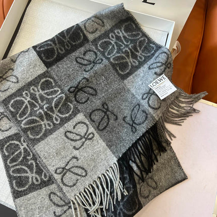 SCARF 180 CM IN BLACK MIX WHITE WOOL AND CASHMERE 410097