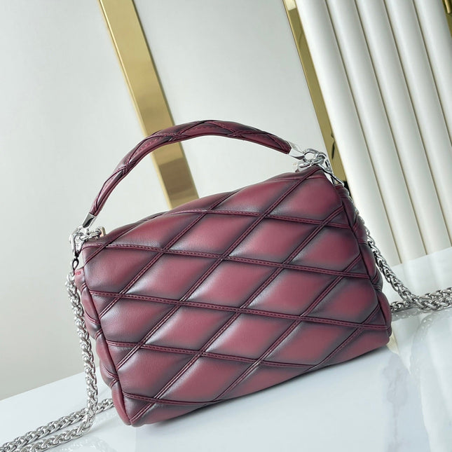 GO-14 PM 20 IN BORDEAUX RED QUILTED LAMBSKIN GOLD HARDWARE