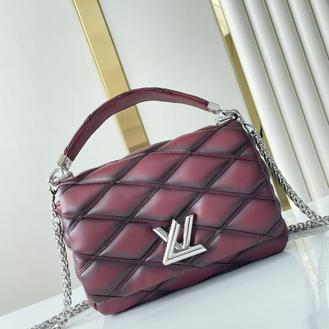 GO-14 PM 20 IN BORDEAUX RED QUILTED LAMBSKIN GOLD HARDWARE