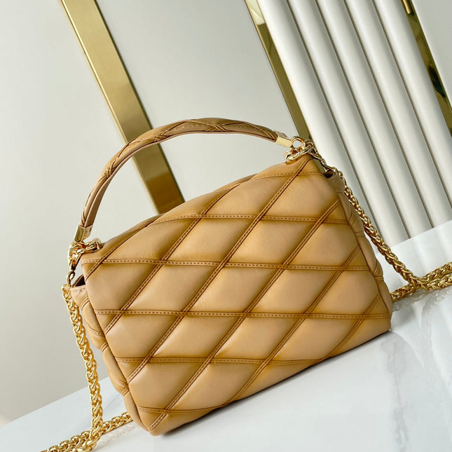 GO-14 PM 20 IN LIGHT FAWN QUILTED LAMBSKIN GOLD HARDWARE